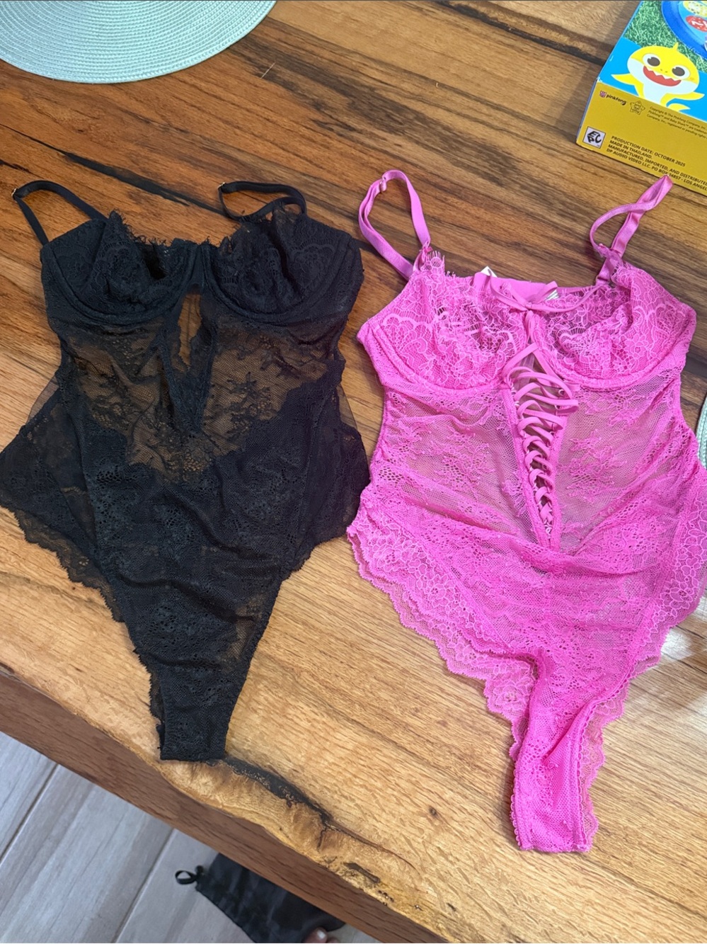 Victoria's Secret Lace Underwire Bodysuit — Black & Hot Pink